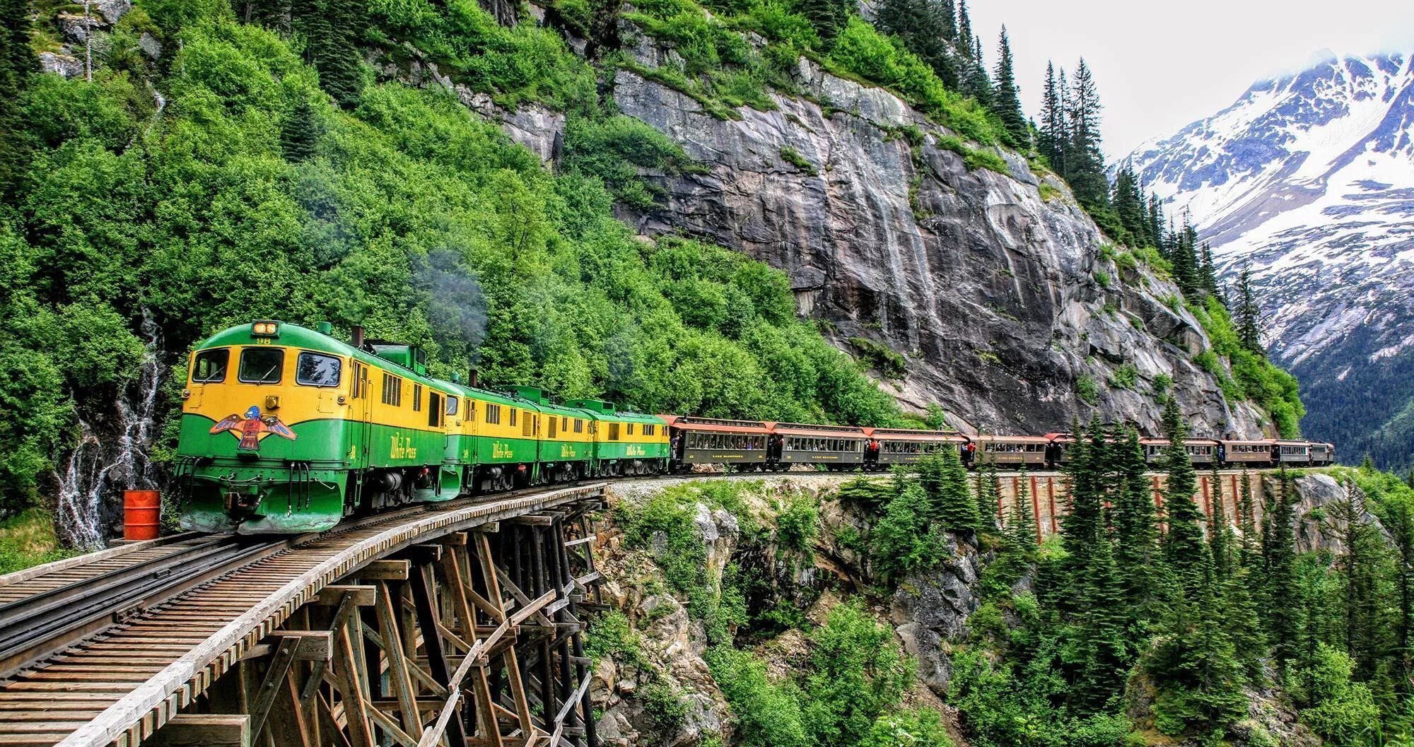 White Pass & Yukon Route. Железная дорога Аляски. Железная дорога белого перевала, Аляска, США. Юкон железная дорога.