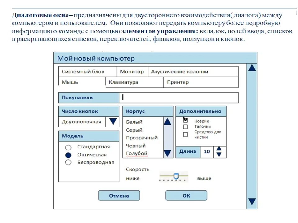 Графических элементов управления характерно для. Диалоговое окно Информатика 5 класс. Элементы управления диалогового окна. Элементы диалогового окна Информатика. Схема диалогового окна.