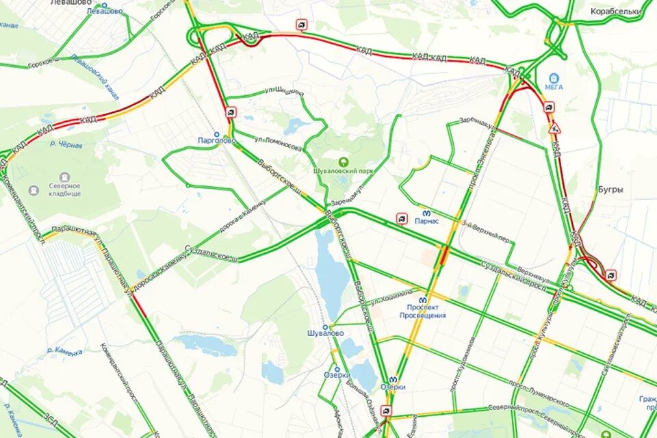 Пробки на ленинском проспекте спб сейчас. Выезд из мега Парнас на КАД. Съезд на парашютную улицу с КАД. Пробка в Буграх. Девяткино пробки.