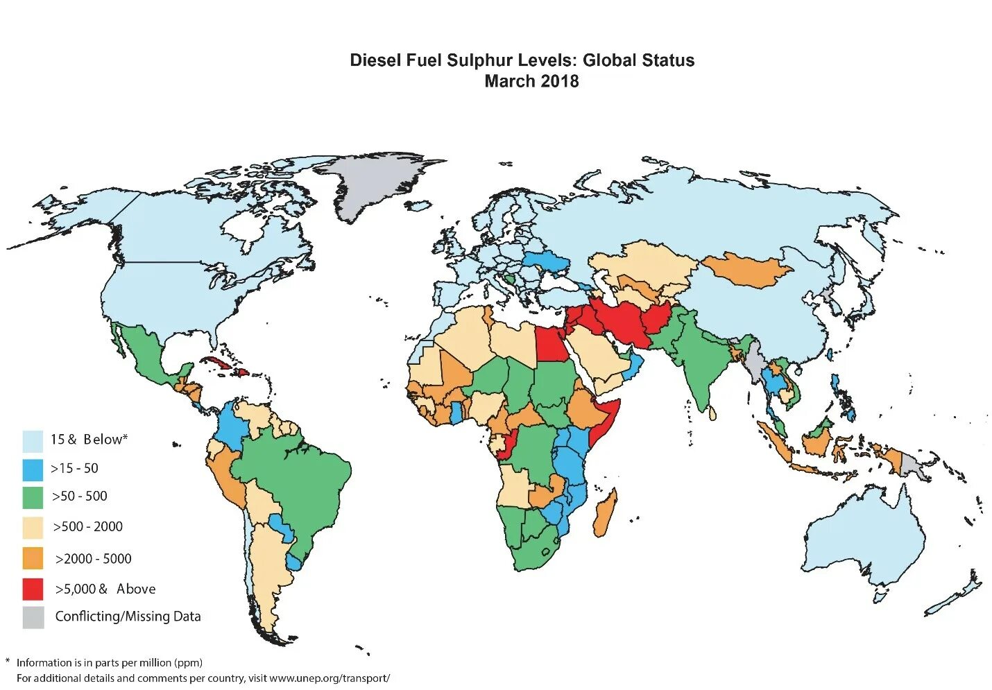 Global level. Diesel Max Sulphur content Europe. Diesel fuel Sulfurus status Global status. Global status of Diesel fuel quality compiled by the partnership for clean fuels and vehicles (PCFV).