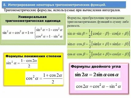 Интегралы от тригонометрических функций