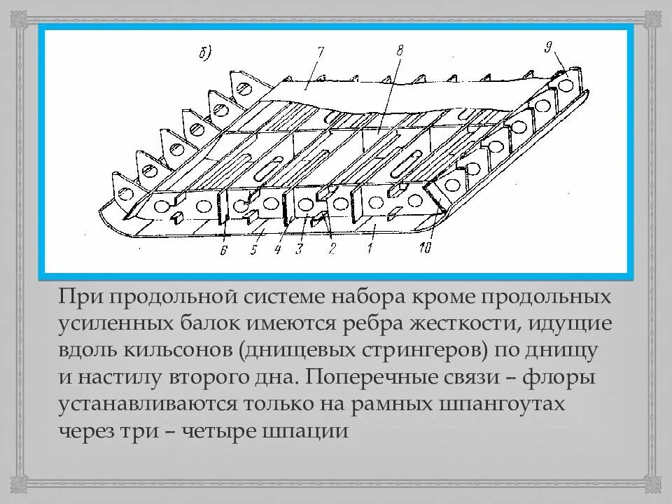 Продольный набор корпуса судна днищевой. Системы набора днищевого перекрытия судна. Поперечная система набора балок днищевых перекрытий. Продольные ребра жесткости судна.