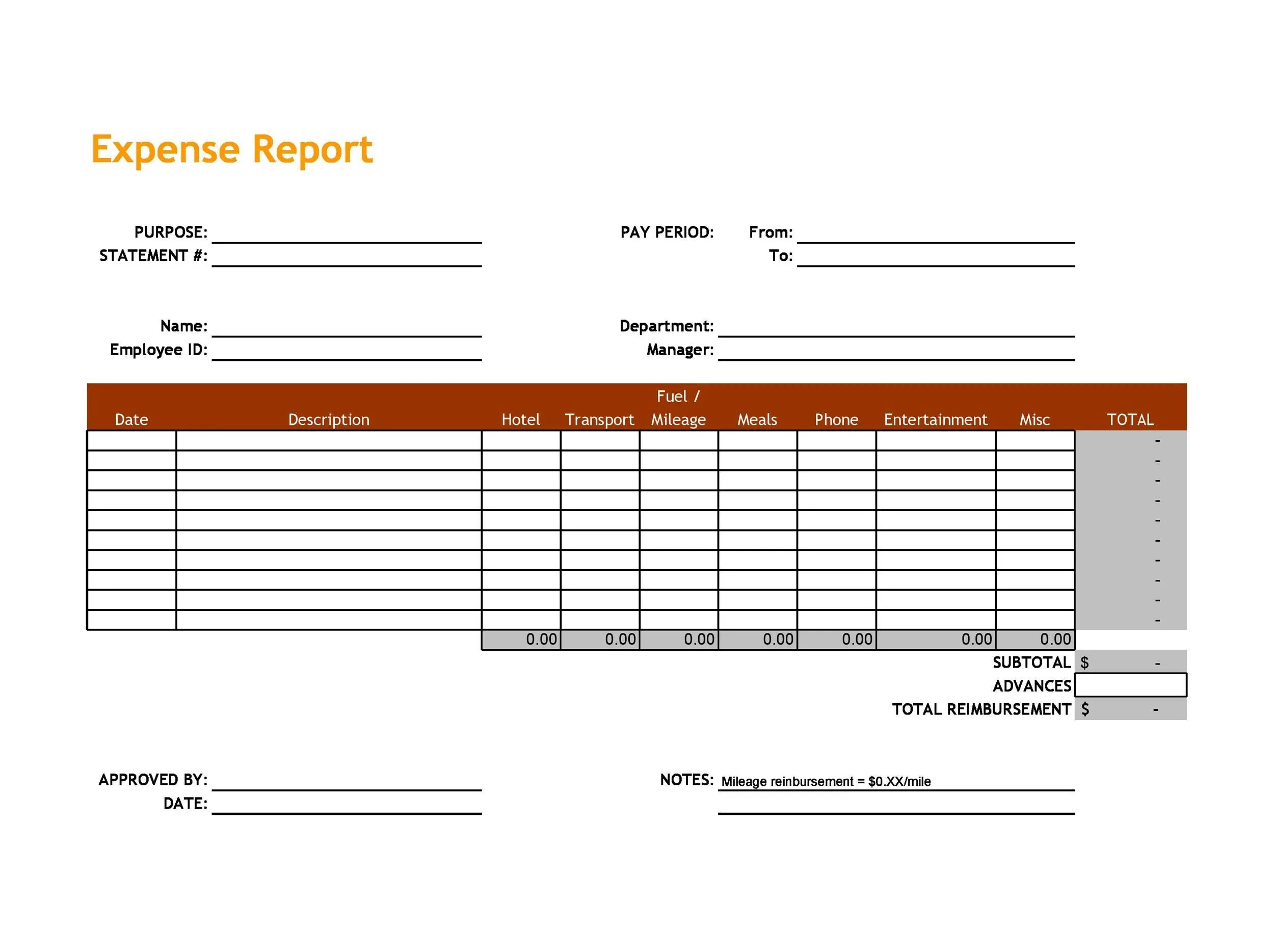 Expense. Report form. Expense Report form. Report Template.