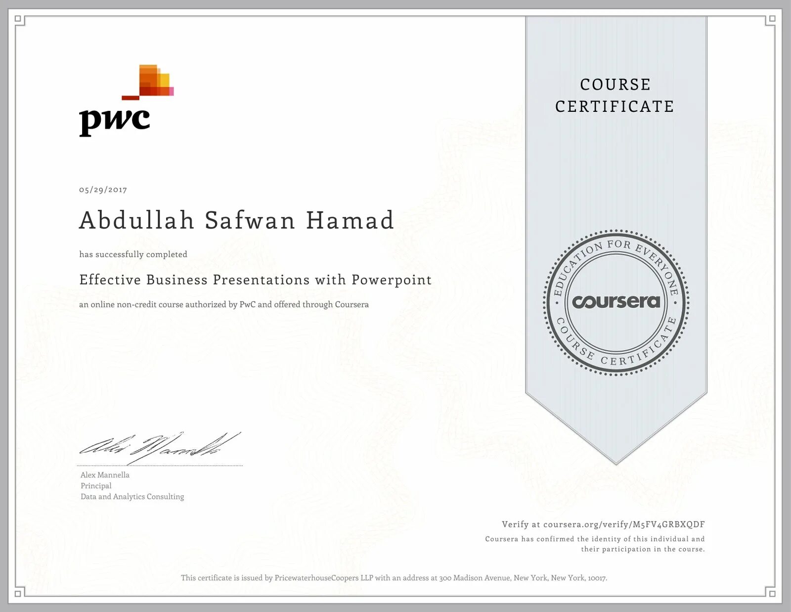Made certificate. Сертификат Coursera. Как выглядит сертификат Coursera. PWC сертификат.