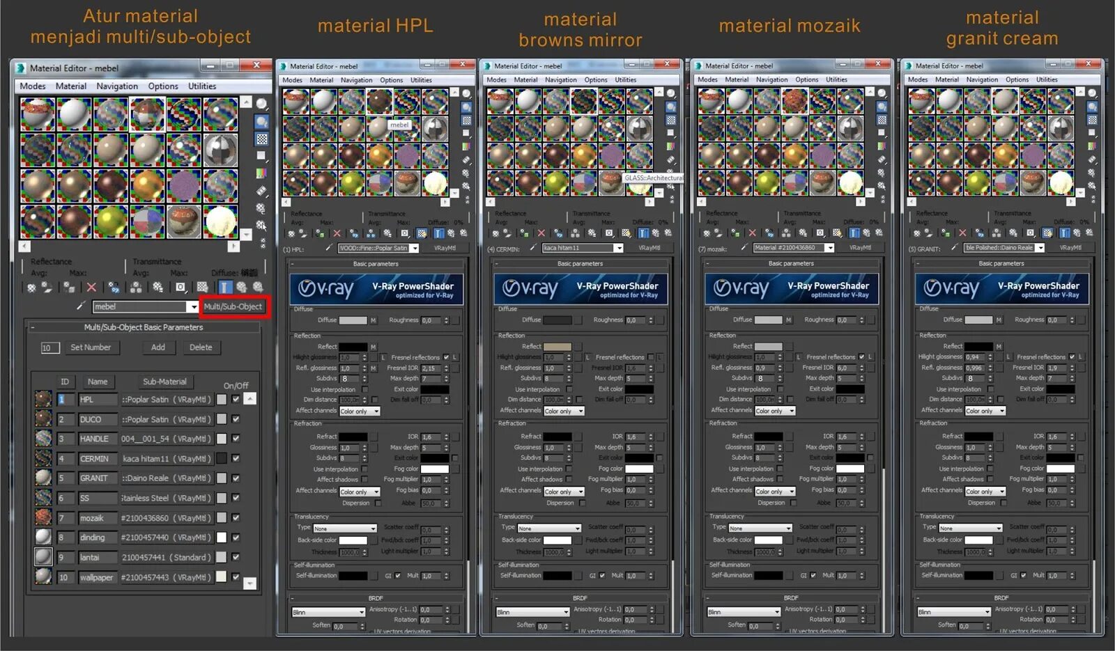 Materials settings