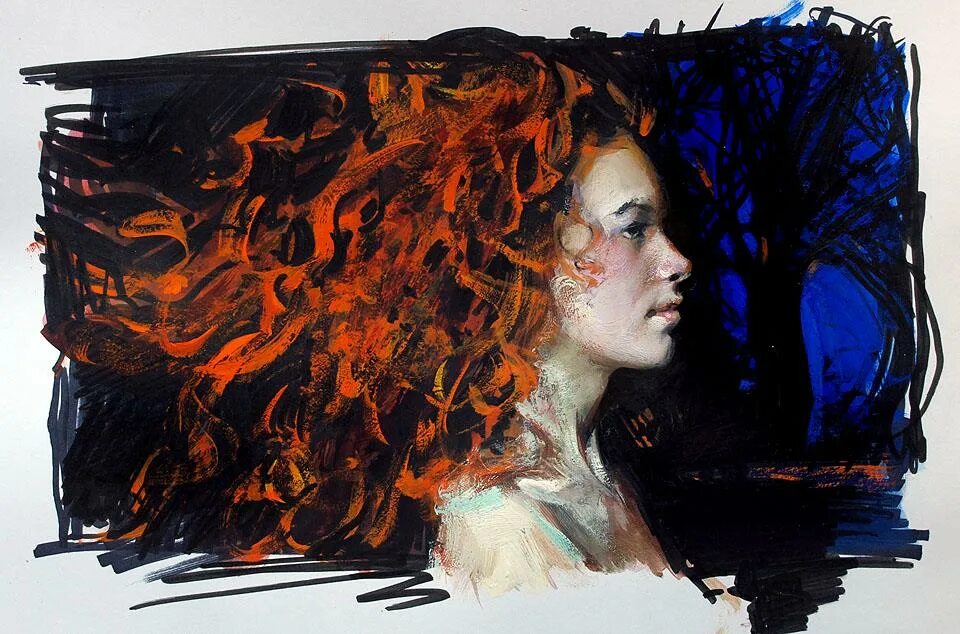 рыжая живопись маслом. катрин монахова. евгений монахов художник картины. картина голова девочки. монахов художник.