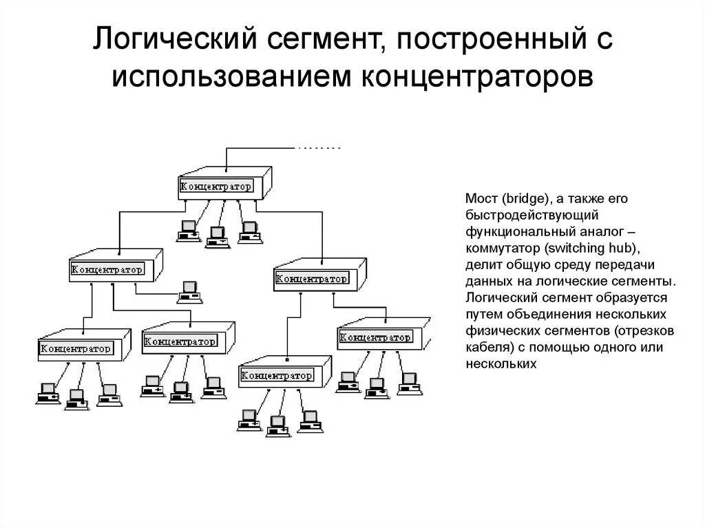 Сегмент строительство. Логический сегмент, построенный с использованием концентраторов. Логический сегмент сети. Логическая сегментация сети. Физический и логический сегмент сети.