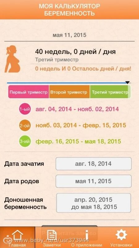 Посчитать дату зачатия по сроку