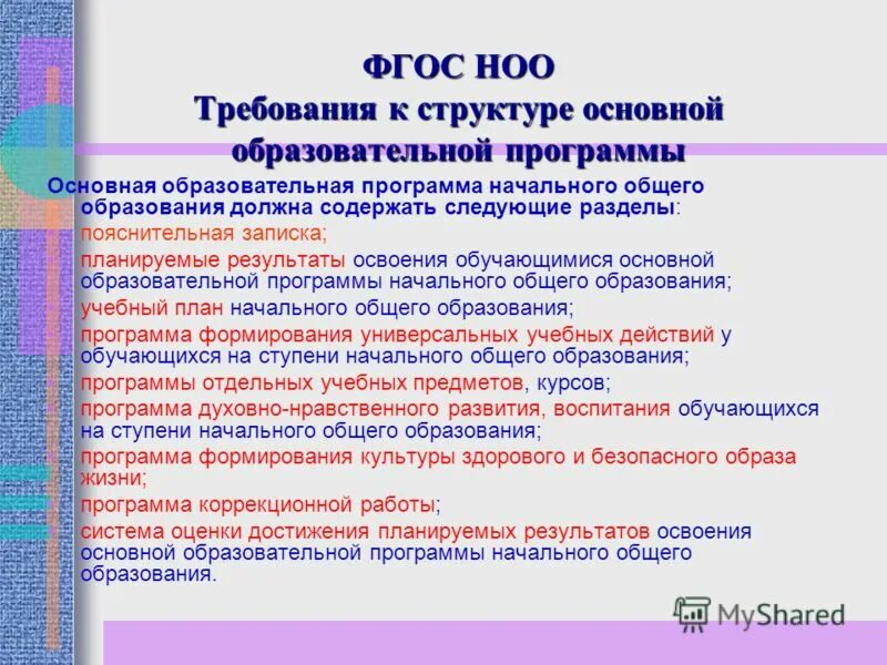 Оо программа начального общего образования. Требования к структуре ООП НОО. Структура ООП НОО ФГОС 2021. Программа НОО содержит следующие разделы. Требования к структуре основной образовательной программы 2010.