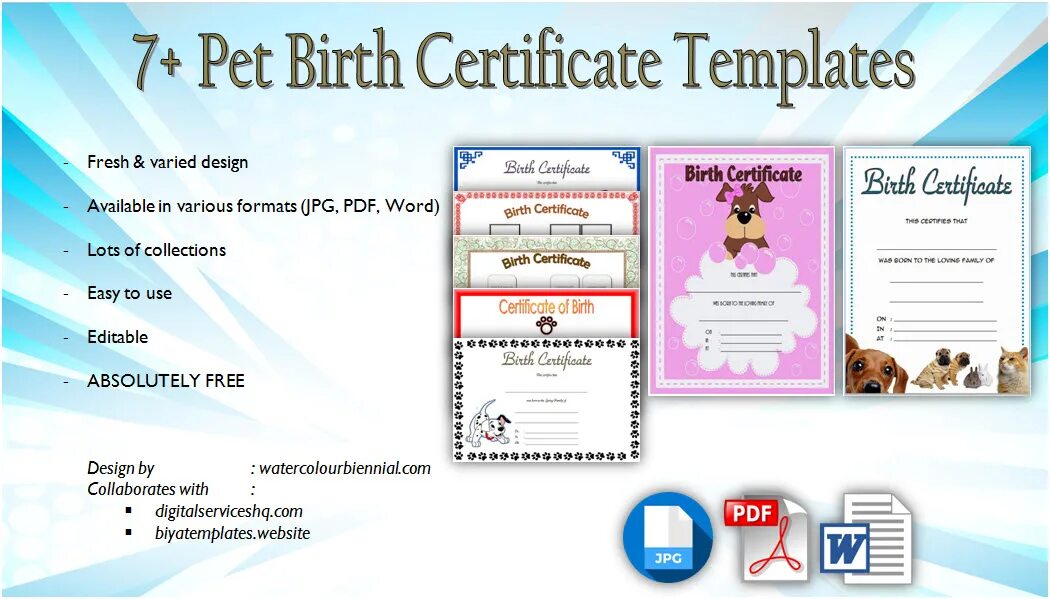 Pet pdf. Pet Certificate. Certificate of Birth for Pet.