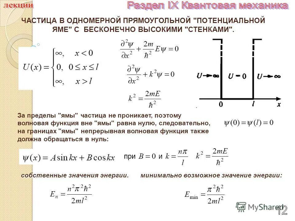 Частицы в одномерной прямоугольной потенциальной яме