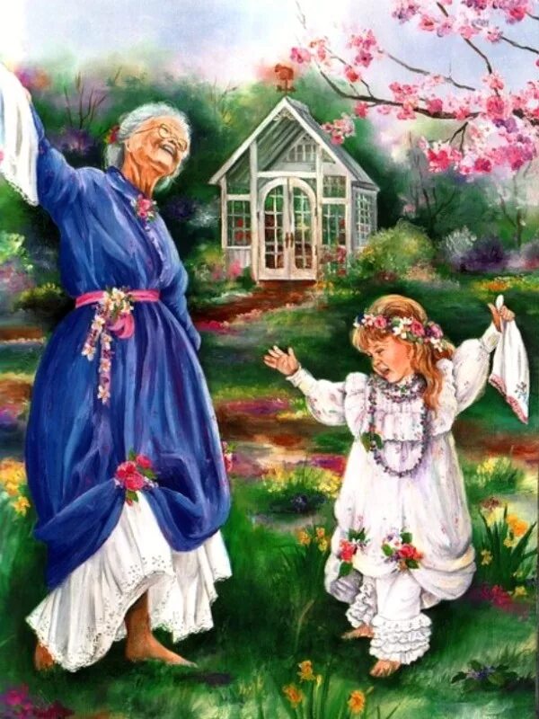 Grandma's love. Художник Паула Воган. Бабушка и внучка картина. Старинные открытки.