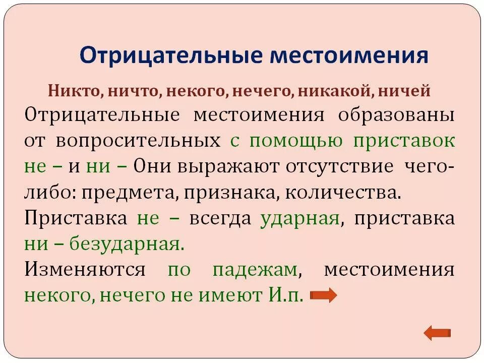 Отрицательные местоимения в предложении являются