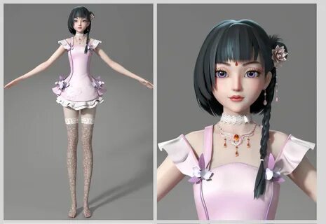 Woman. cartoon manga girl asian Japanese anime Loli characters Low-poly 3D ...