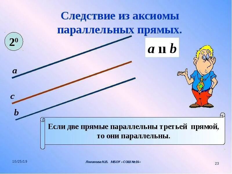 Следствия из аксиомы параллельных. Следствия из Аксиомы параллельных прямых. Основное свойство параллельных прямых. Следствие из Аксиомы параллельных. Первое свойство параллельности прямых.