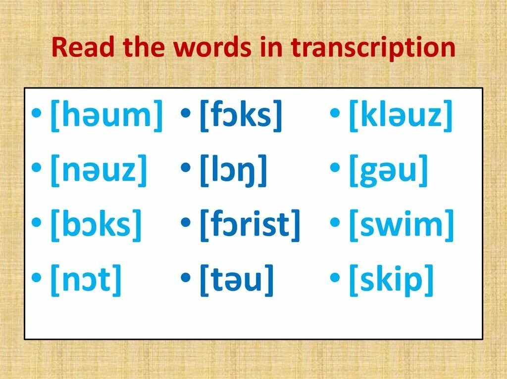 In транскрипция и перевод. Read the Transcription. Read the Words in Transcription. Word транскрипция. Words with Transcription.