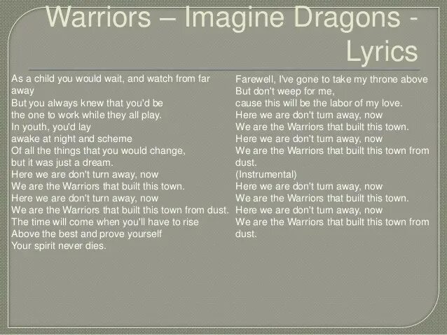 Natural imagine текст. Warrior текст. Warriors imagine Dragons текст. Warrior текст песни. Warriors текст на русском.