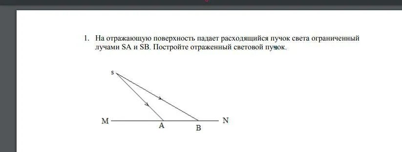 На плоское зеркало падает световой пучок. Постройте отражающую поверхность. Постройте отраженный световой пучок. Отражающий световой пучок. Расходящийся пучок света.