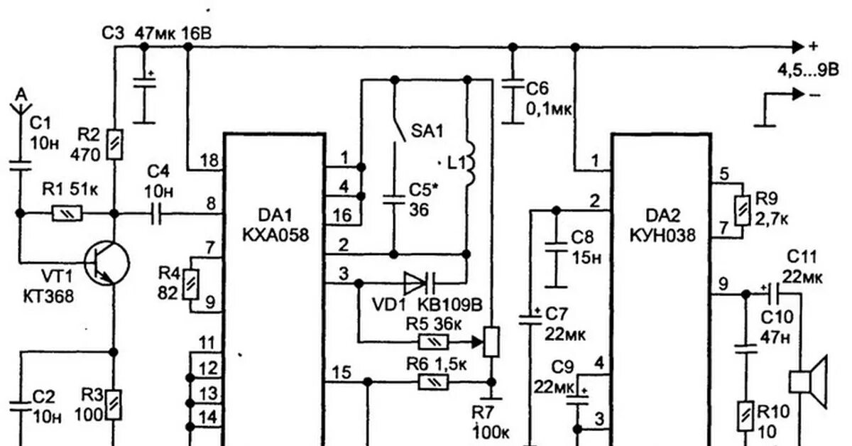 Микросхемы укв. УКВ приемник на кха058. УКВ приемник прямого усиления на микросхеме. Схема УКВ приемника. УКВ приемник на микросхеме кс1066ха1.