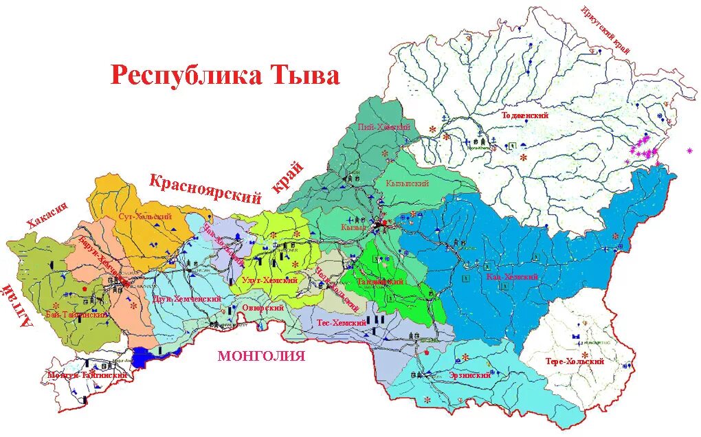 Республика тыва московское время. Карта Республики Тыва с районами. Карта кожуунов Республики Тыва. Карта Республики Тыва с районами и деревнями. Карта Тувы с районами.