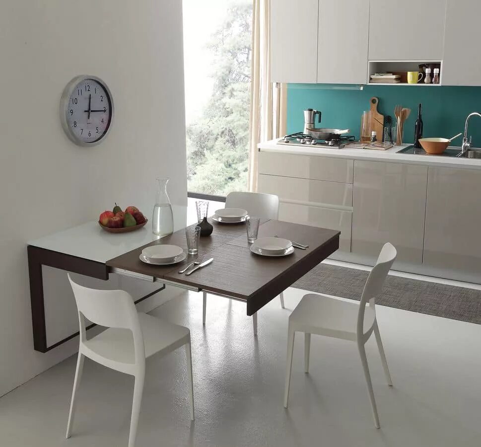 Настенные столы для кухни. Столжля кухни навесной. Люстра над столом на кухне. 01. Подвесной обеденный стол.