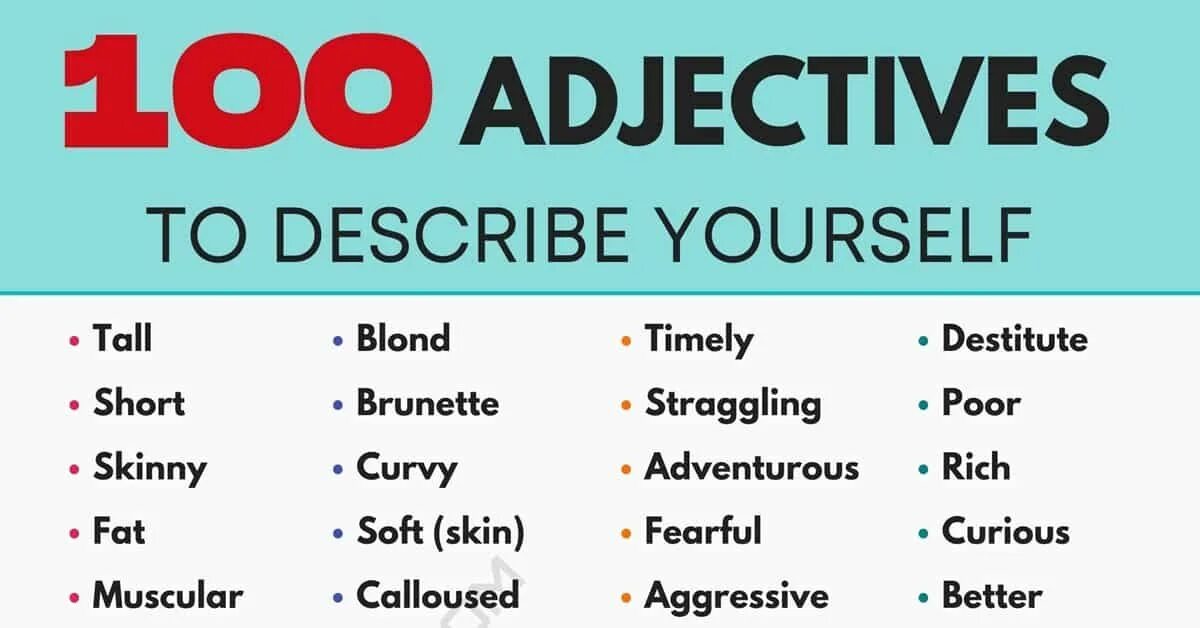 Describe yourself. Adjective. 100 Adjectives. How to describe yourself. Tired adjective