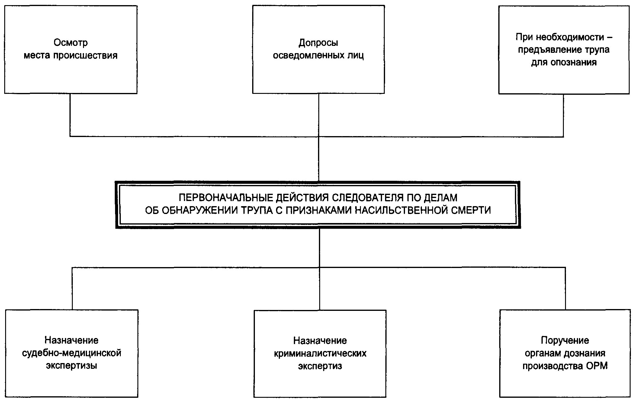 Приемы следственной организации. Схема осмотра места происшествия криминалистика. Предъявление для опознания схема. План следственных действий при ДТП. План следственных действий при убийстве.