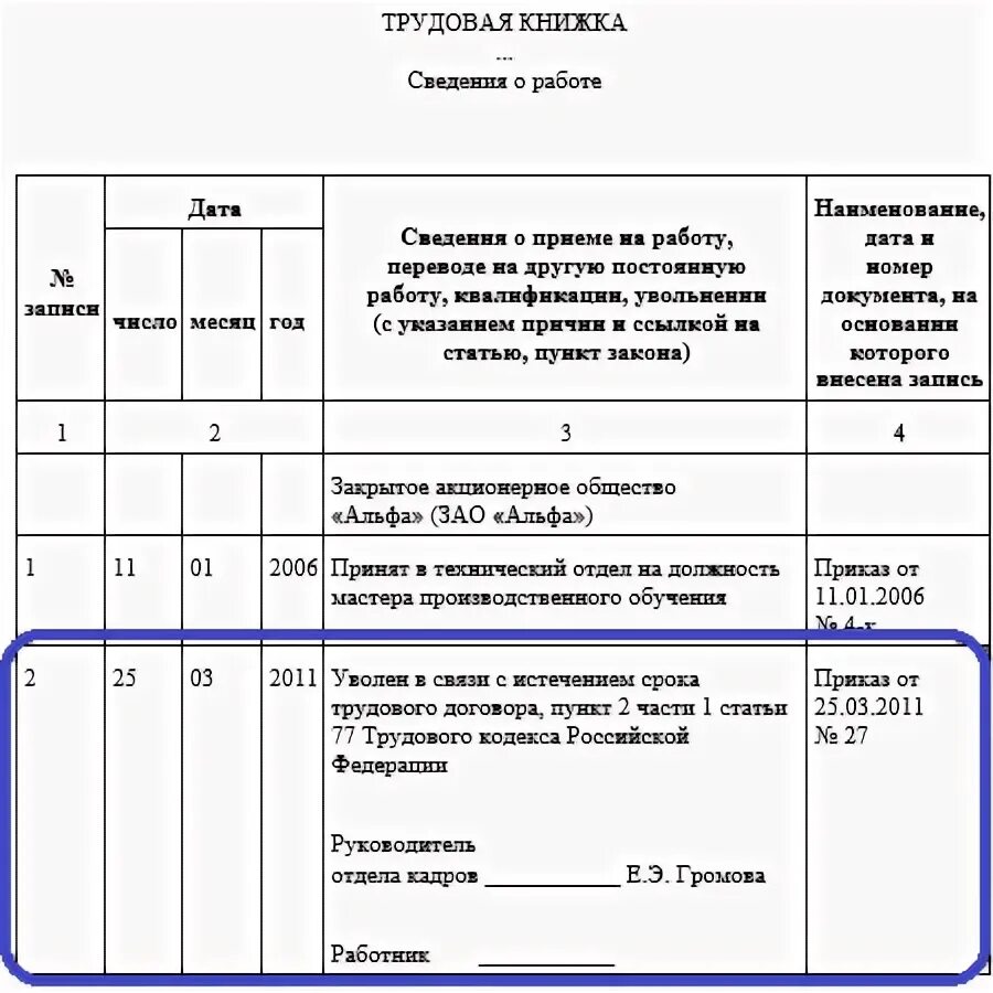 Статья по истечению срока трудового договора. Запись в трудовой об увольнении в связи с истечением срока договора. Окончание срока трудового договора запись в трудовой книжке образец. Запись в трудовой книжке по истечению срока трудового договора. Запись в трудовой книжке в связи с истечением срока договора.