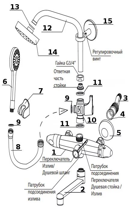 Схема смесителя для ванной