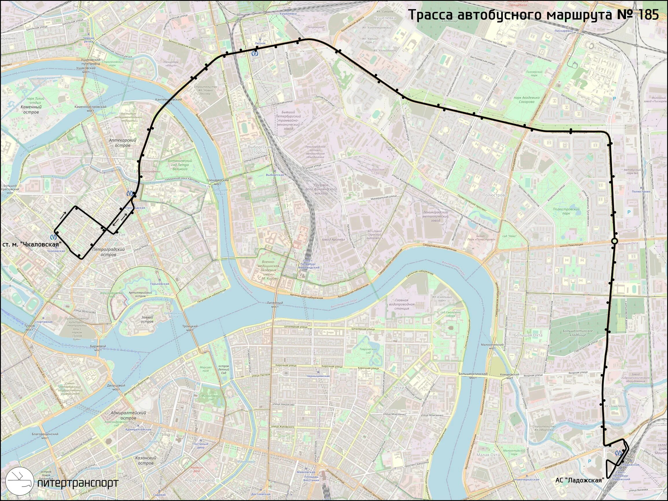 Автобус 185 на карте