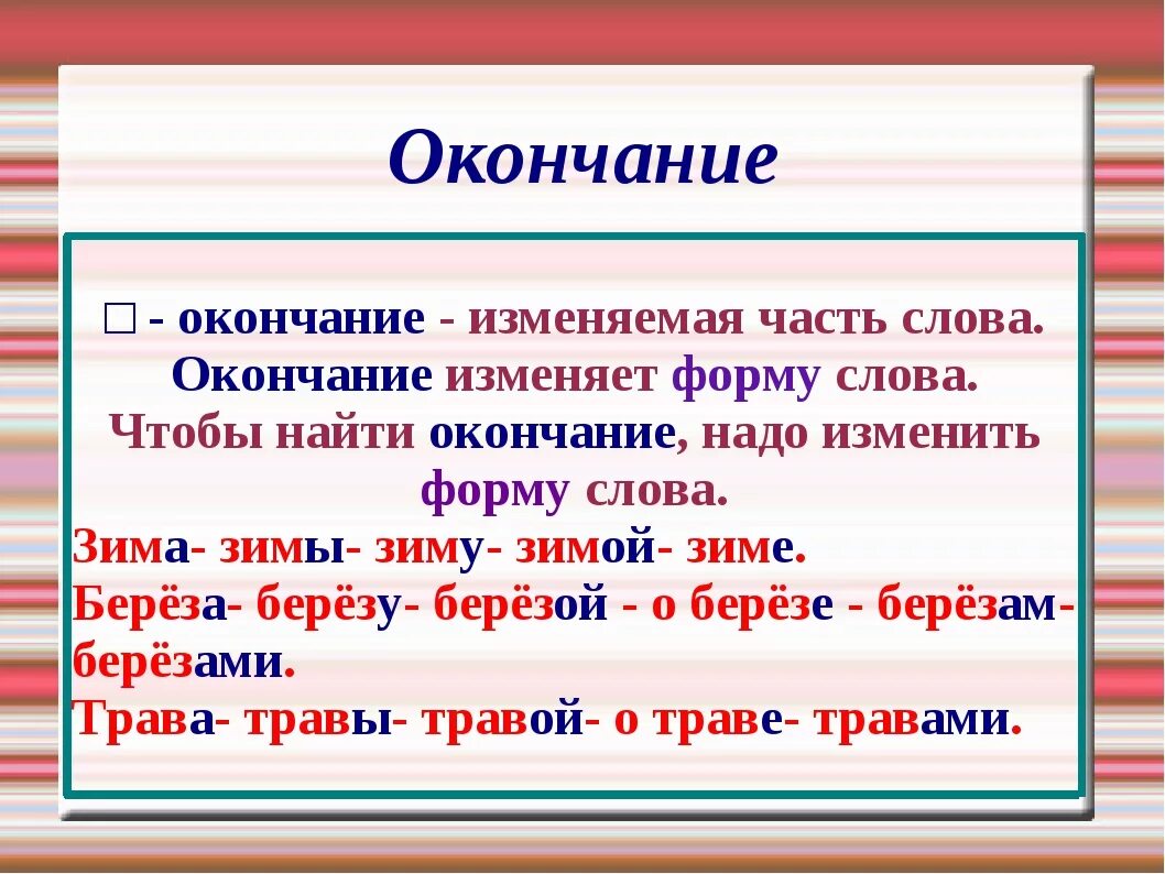 Придумать слово с окончанием. Окончание слова. Правило окончание. Как найти окончание в слове. Окончание ЮЮ.