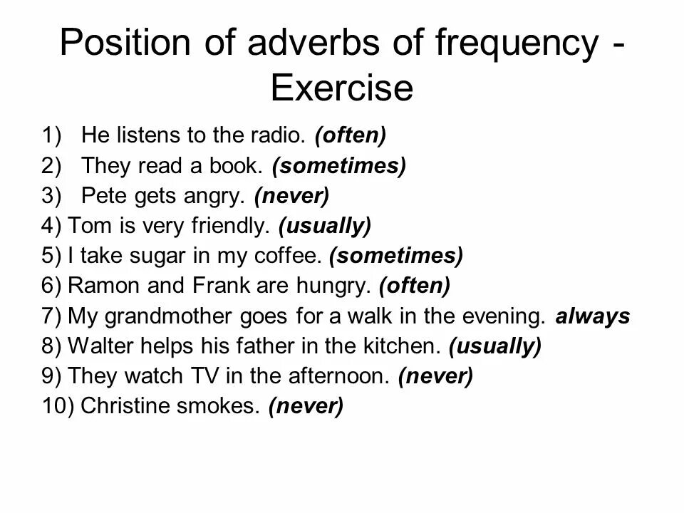 Задания на adverbs of Frequency. Наречия частоты в английском языке упражнения. Наречия частотности в английском упражнения. Наречие частоты в английском упражнение. She listens to the radio