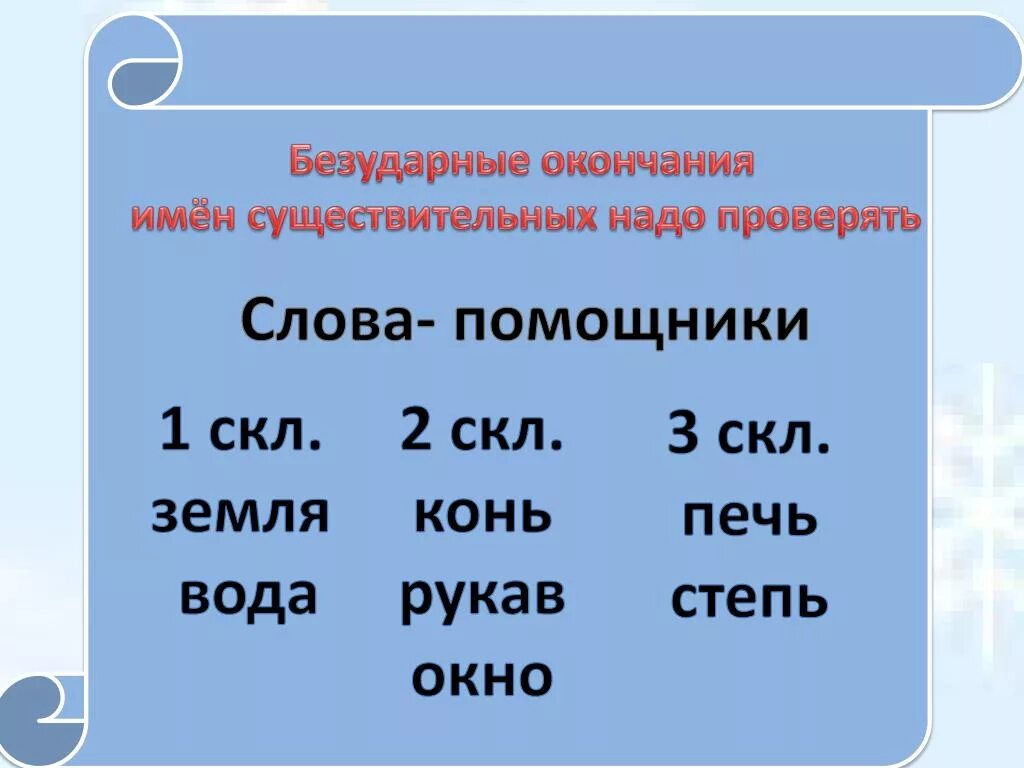 Слова подсказки безударных окончаний