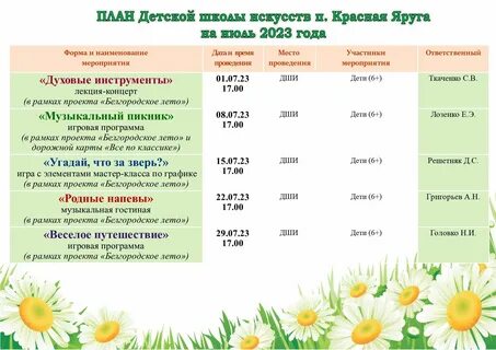 Школа искусств план мероприятий