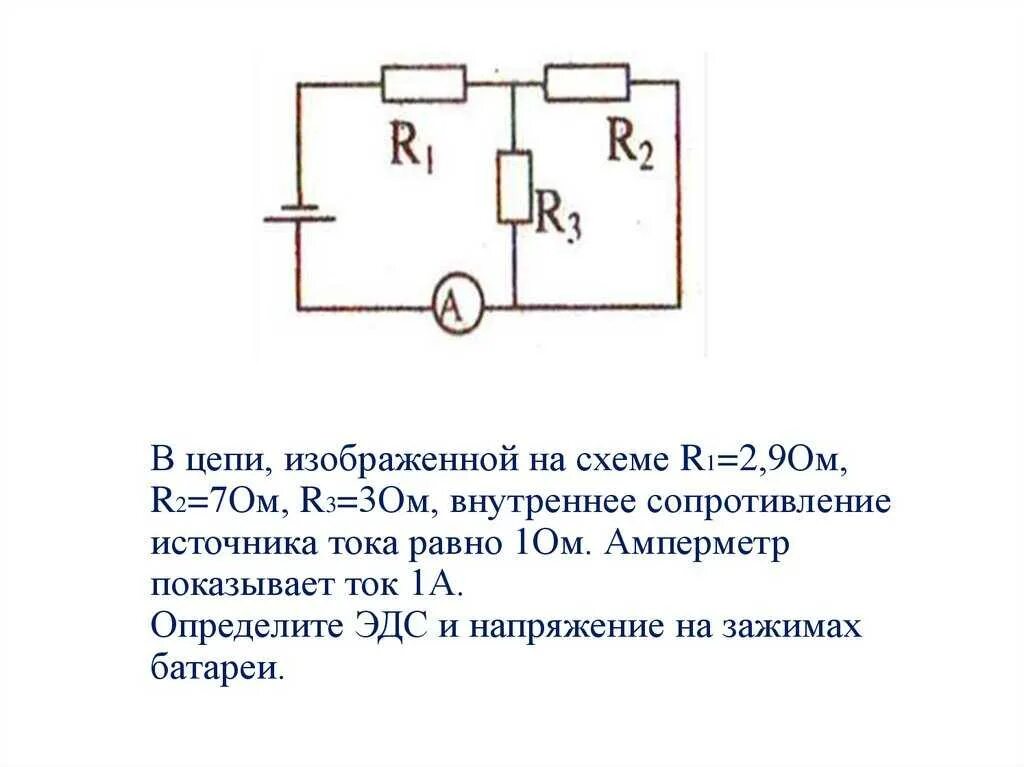 Электрическая цепь r1 r2 амперметр. В цепи изображённой на схеме r1 2.9 ом. В цепи изображенной на схеме r1 2.9. Цепь электрическая источник тока амперметр резистор. Внутреннее сопротивление равно нулю