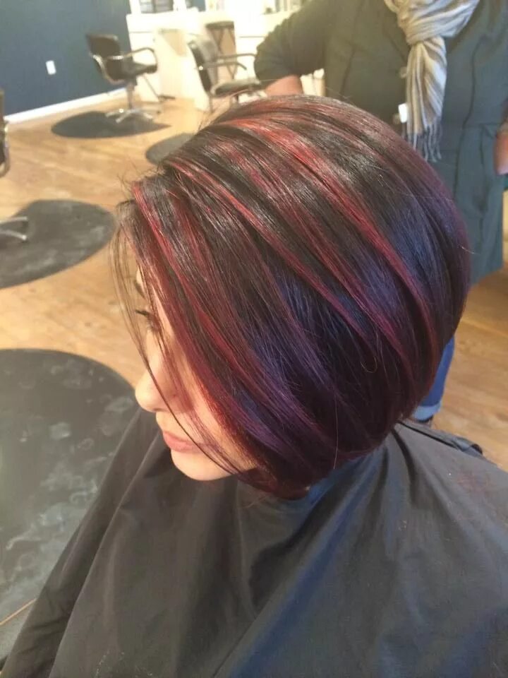 melirovaniye na temnyye volosy (1) Short hair color, Medium hair highlights, Med