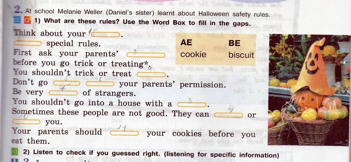 What s your sister. What are these Rules use the Word Box to fill in the gaps 5 класс ответы на вопросы. At School Melanie Weller Daniel's sister learnt about Halloween Safety Rules. At School Melanie Weller Daniel's sister learnt about Halloween Safety Rules гдз по английскому. At School Melanie Weller learnt about Halloween Safety Rules:.