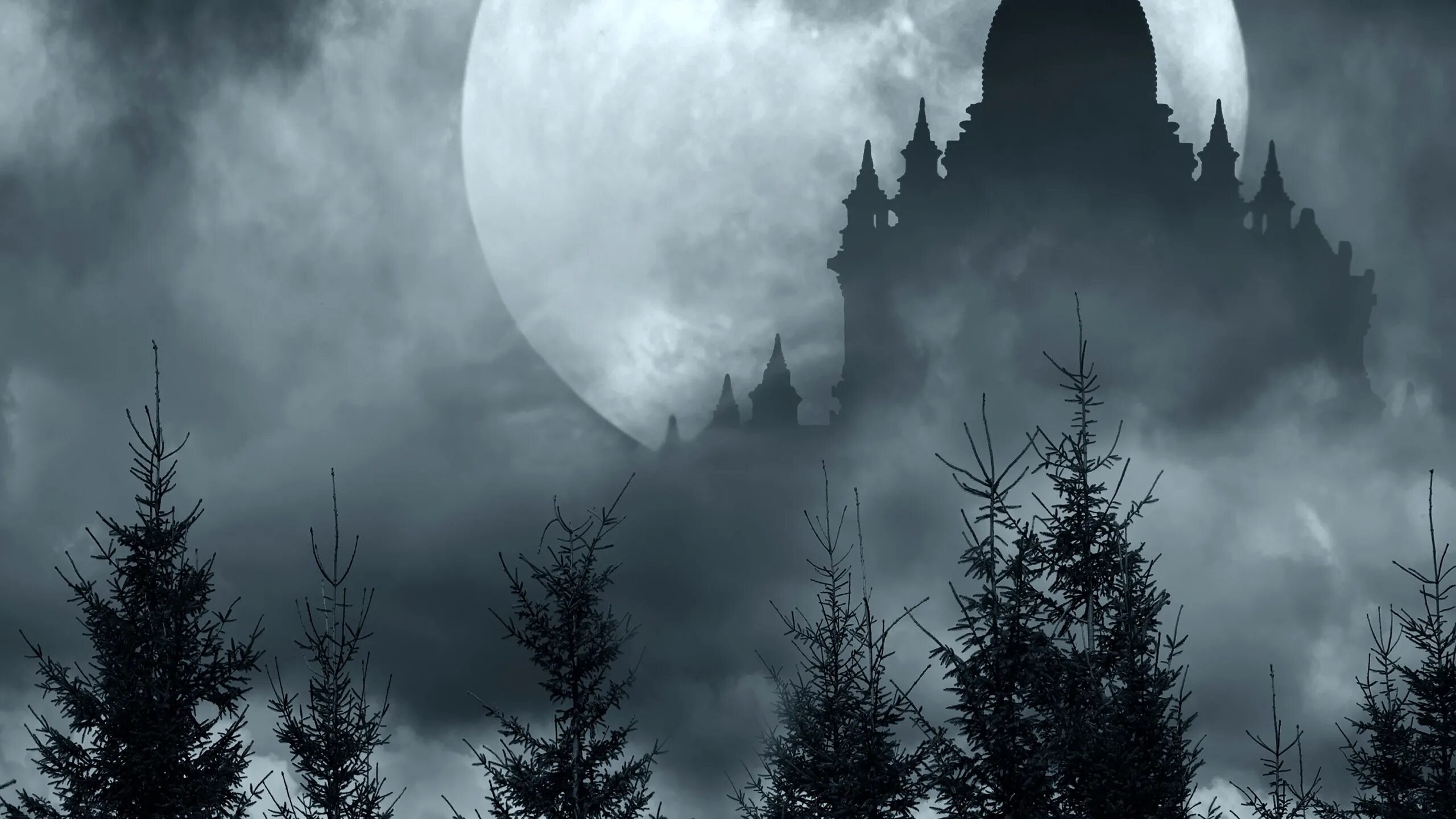 Луна туман песня. Замок ночью с луной. Замок и Луна. Мрачный замок Луна.