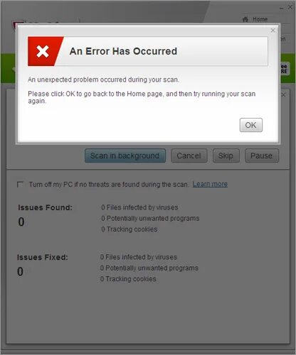An error 22 occurred. An error has occurred. a problem occurred during scanning. как избавиться от unexpected error has occurred. a problem occurred during scanning перевод.