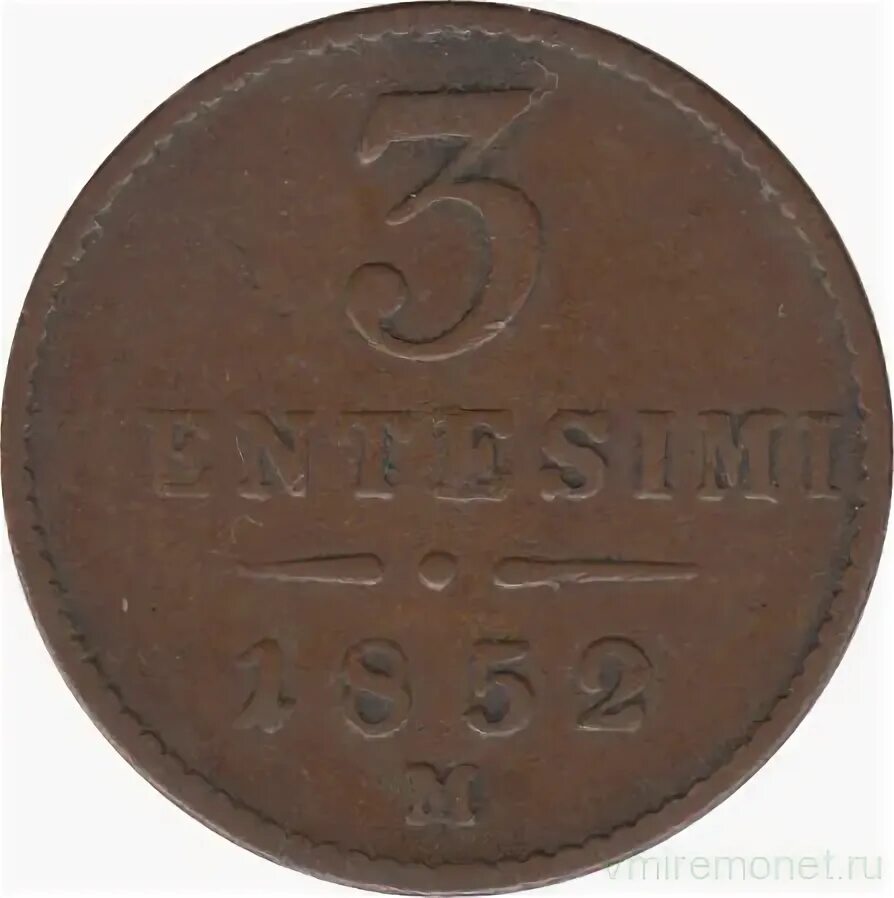 19 мм в м. Ломбардия-Венеция 1 чентезимо, 1822-1834 м. Монета м щ. Чентезимо 597.