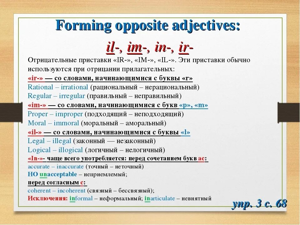 Приставки un il im in ir в английском языке. Отрицательные приставки в английском. Отрицательны ериставки в английском. Un il im in ir правило. Adjective un