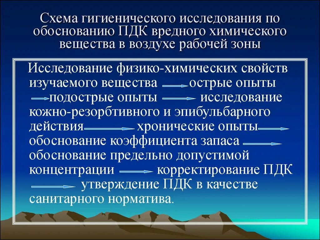 Гигиенические пдк. Гигиеническая регламентация вредных химических веществ в воде. Схема изучения токсичности веществ в гигиенических исследованиях. Исследование физико химических свойств вещества. Этапы гигиенического исследования воздуха.