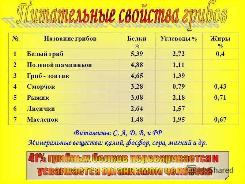 Питательные вещества содержащиеся в грибах. Содержание белков в грибах. Сколько белков жиров и углеводов в грибах. Содержание в грибах белков жиров углеводов. Состав грибов БЖУ.