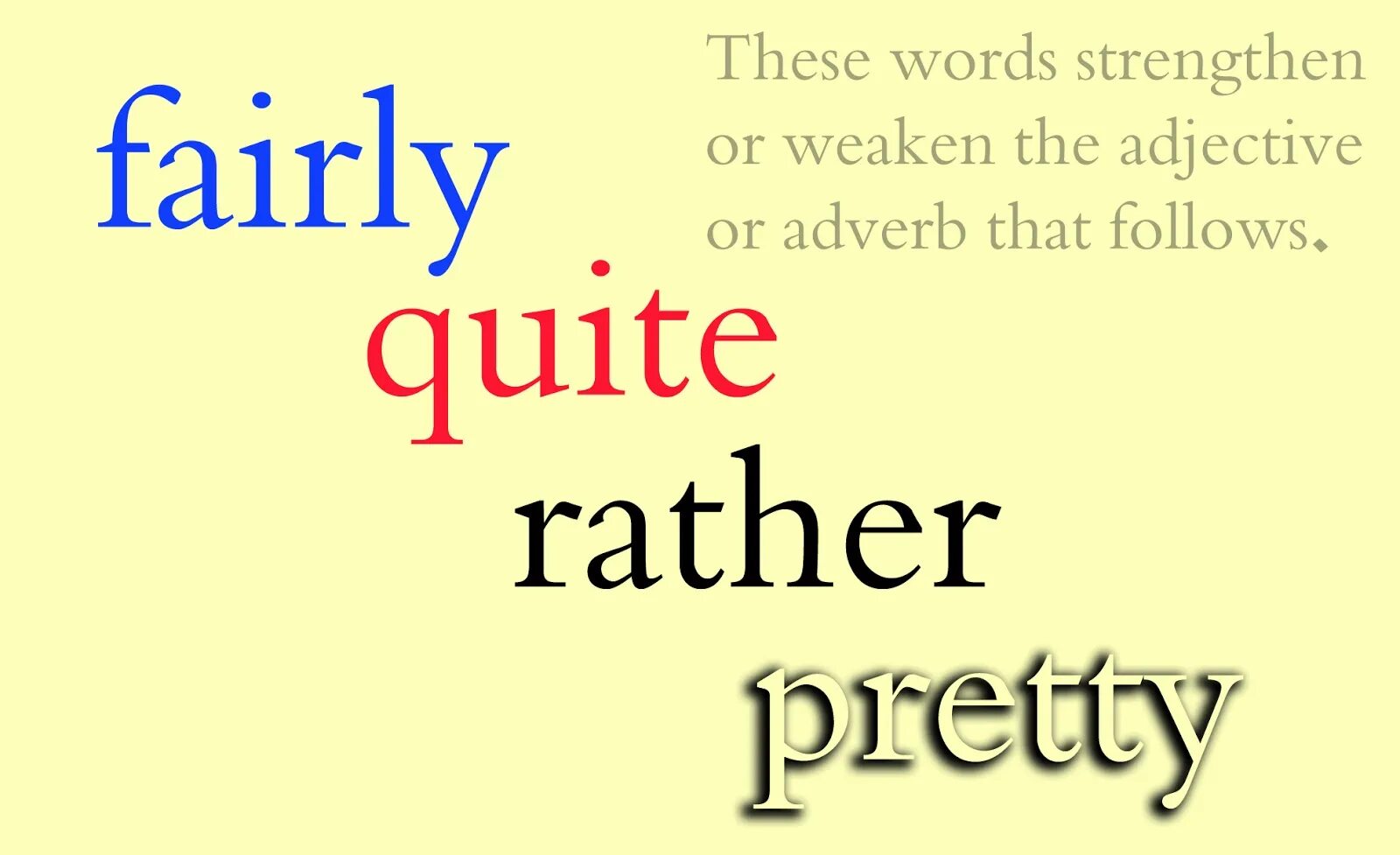 Quite meaning. Rather quite pretty. fairly quite rather pretty разница. употребление quite rather fairly pretty. quite rather fairly pretty very.