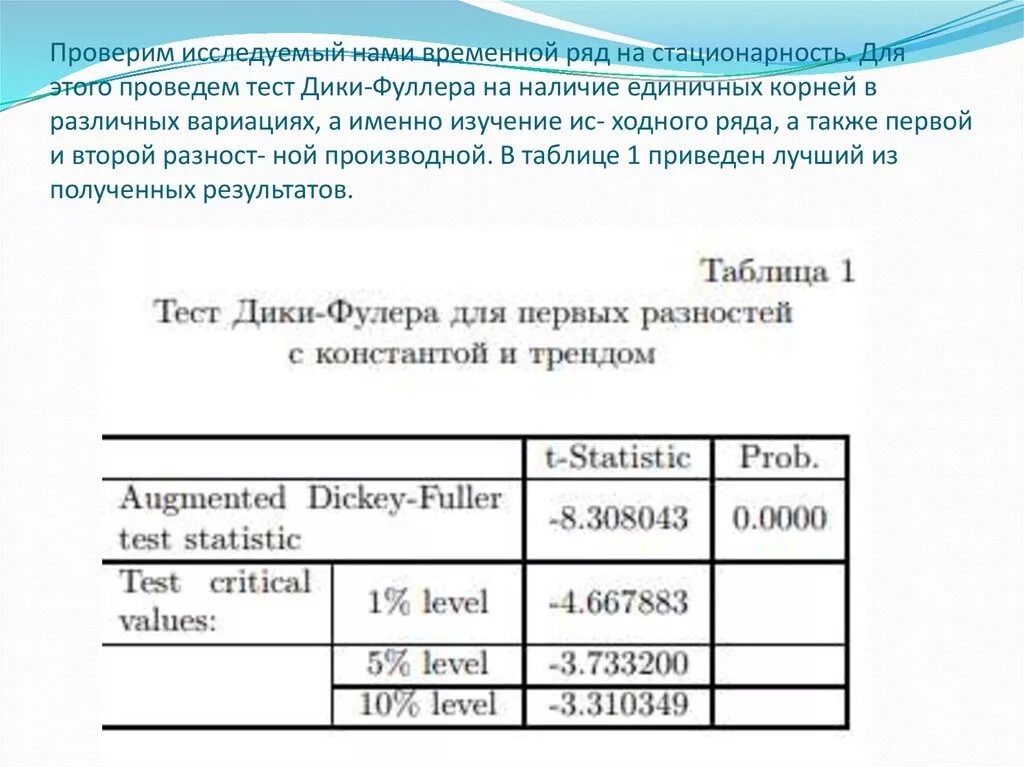 Тест дика фуллера. Проверка на стационарность временного ряда. Тест дики Фуллера на стационарность. При проверке временного ряда на стационарность используется. Таблица дики Фуллера.