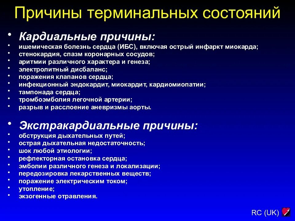 Причины терминальных состояний. Причиной терминальных состояний не является. Причины терминальных состояний являются. Перечислите причины терминальных состояний.