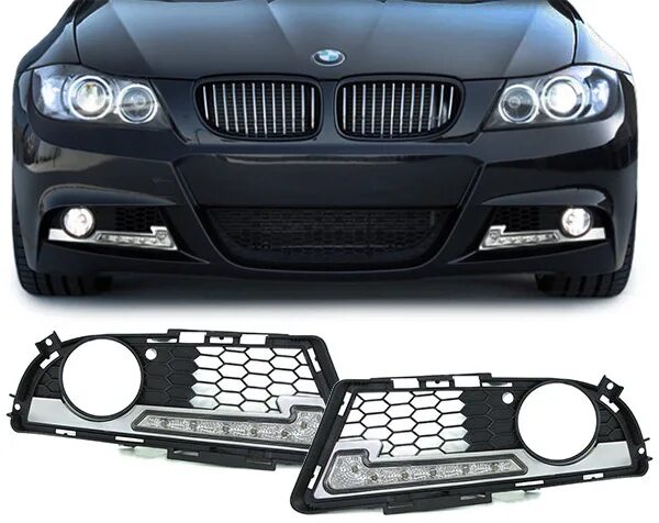 Дхо бмв. BMW e90 DRL. Противотуманки BMW e90 led. Led противотуманные фары на BMW e91. BMW 3 e90 Рестайлинг ДХО.