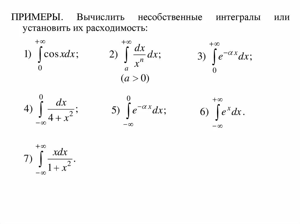 Несобственные интегралы с бесконечными пределами. Таблица несобственных интегралов. Формулы неопределенных интегралов. Несобственный интеграл 1 рода формула. Интеграл по шагам