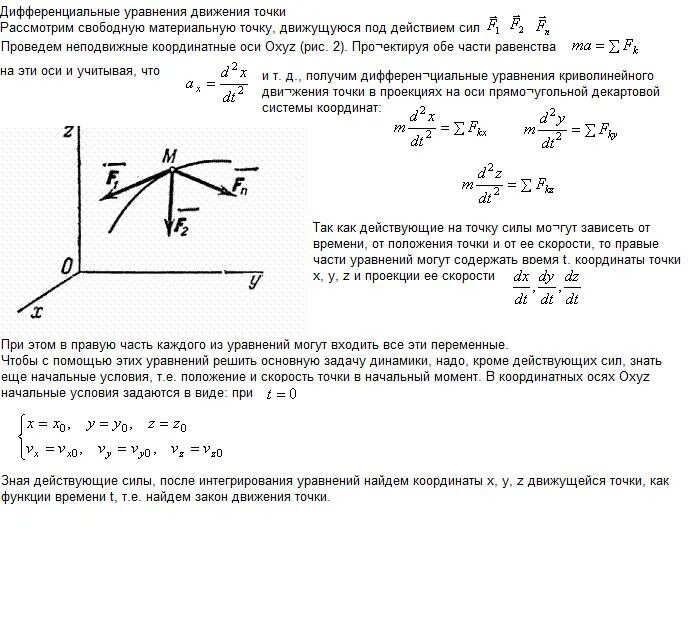 Момент времени движения материальной точки. Координатная форма записи уравнений движения.. Естественные уравнения движения материальной точки. Виды уравнений движения материальной точки. Дифференциальное уравнение движения точки в векторной форме.