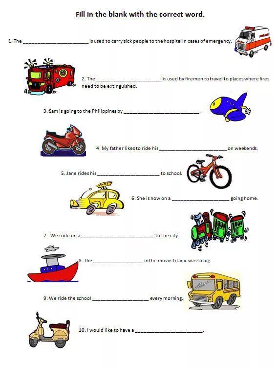 Complete with means of transportation. Транспорт английский для детей упражнения. Задания по английскому языку транспорт. Задания по теме транспорт на английском языке. Упражнения по теме транспорт на английском.